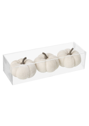 Set Of 3 Small White Velvet Pumpkins - Heaven Sends